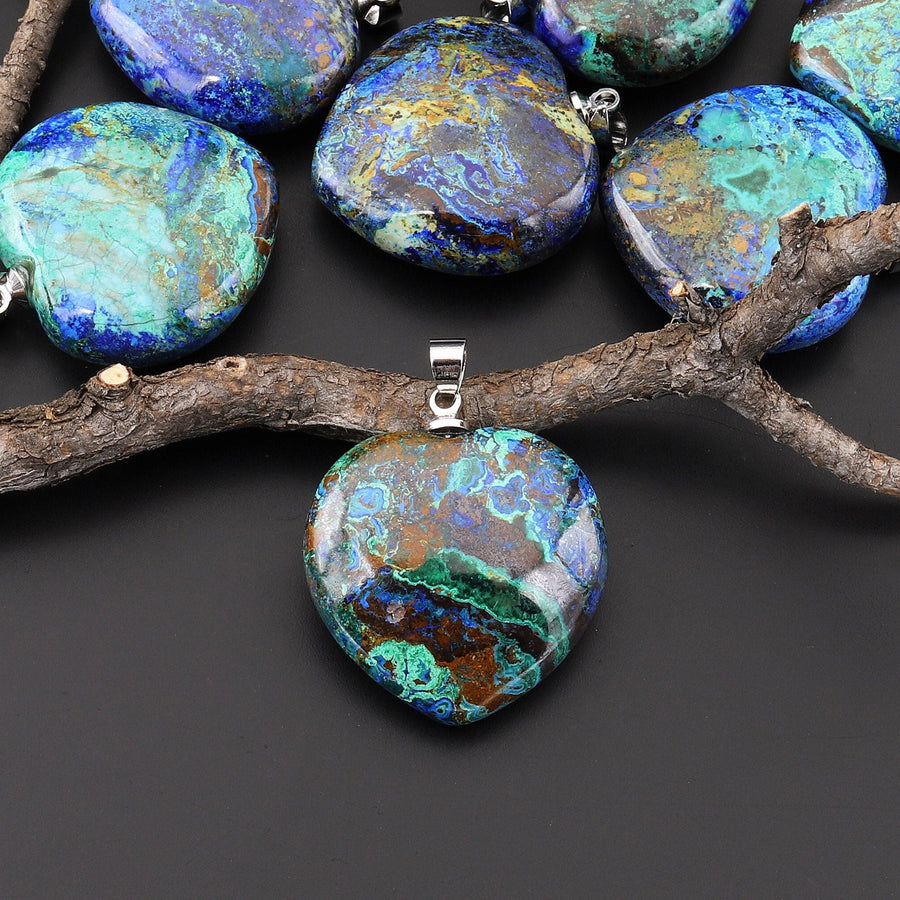 AAA Natural Shattuckite Heart Gemstone Pendant Malachite Chrysocolla Azurite From the Old Arizona Copper Mine