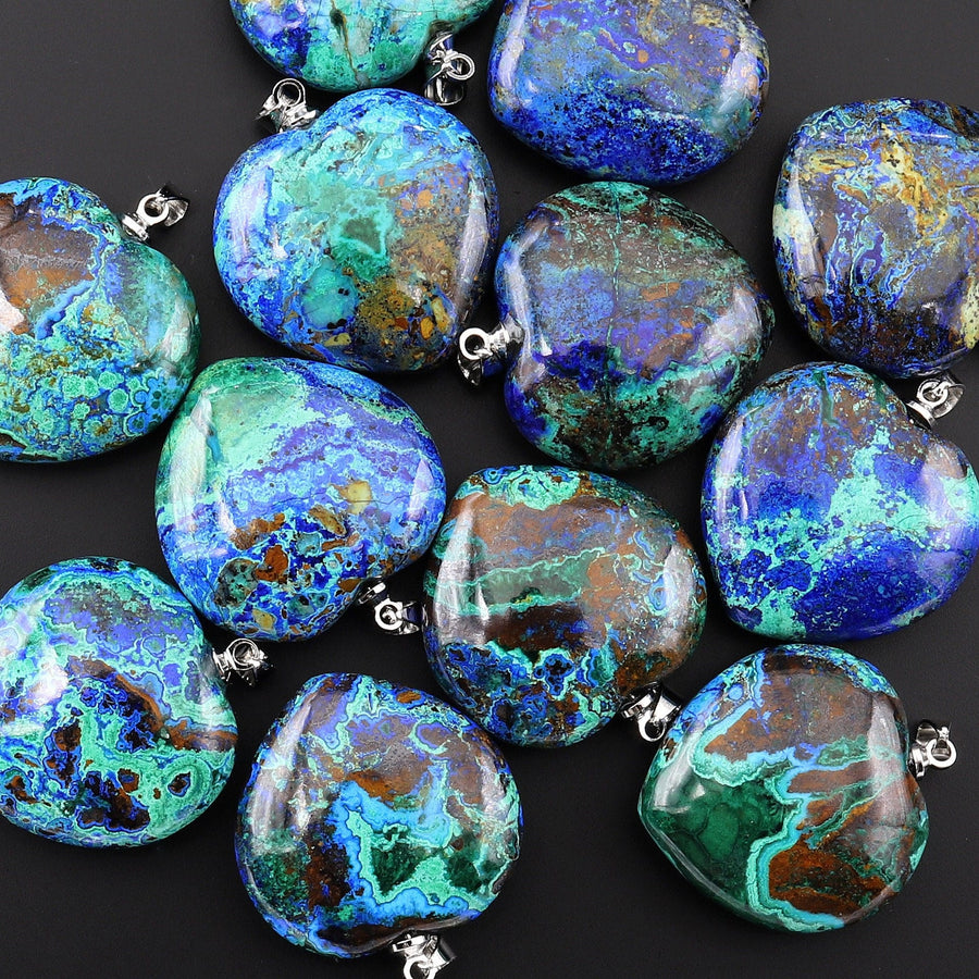 AAA Natural Shattuckite Heart Gemstone Pendant Malachite Chrysocolla Azurite From the Old Arizona Copper Mine