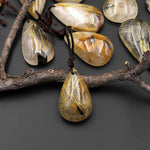 Natural Titanium Golden Hematite Rutilated Rutile Quartz Teardrop Pendant
