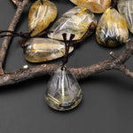 Natural Titanium Golden Hematite Rutilated Rutile Quartz Teardrop Pendant