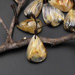 Natural Titanium Golden Hematite Rutilated Rutile Quartz Teardrop Pendant