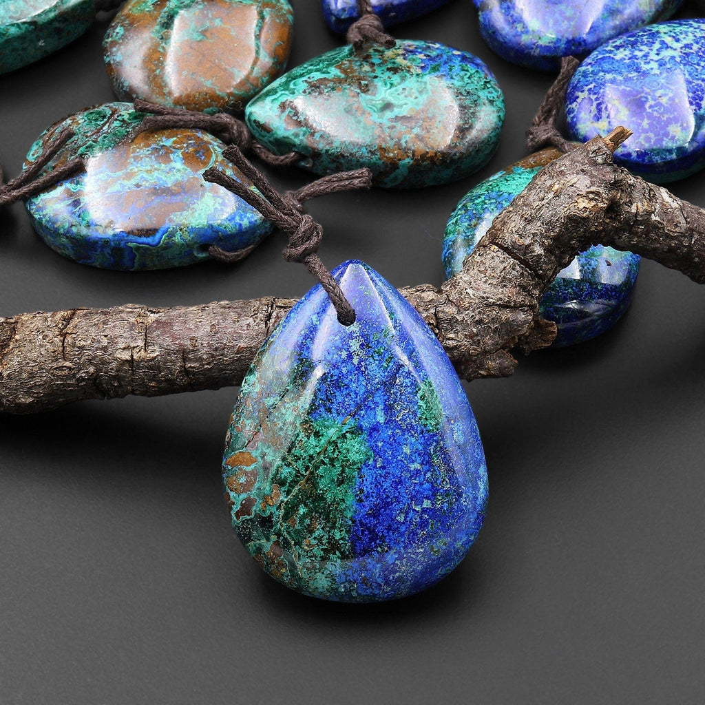 AAA Natural Azurite Chrysocolla Teardrop Pendant From the Old Arizona Copper Mine A1