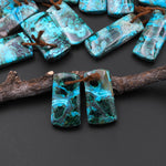 Natural Shattuckite Earring Pair Short Rectangle Matched Gemstone Beads Chrysocolla Azurite Malachite From Congo