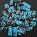 Natural Shattuckite Earring Pair Short Rectangle Matched Gemstone Beads Chrysocolla Azurite Malachite From Congo
