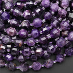 Natural Purple Amethyst 10mm Beads Faceted Energy Prism Double Point Gemstone 15.5" Strand