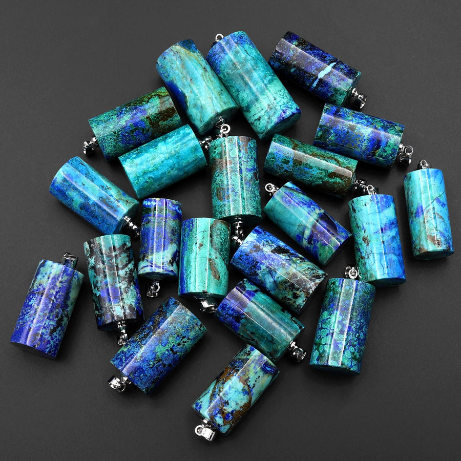AAA Natural Azurite Chrysocolla Cylinder Pendant From the Old Arizona Copper Mine