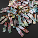 Natural Rainbow Agate Earring Pair Rectangle Matched Gemstone Bead Pair