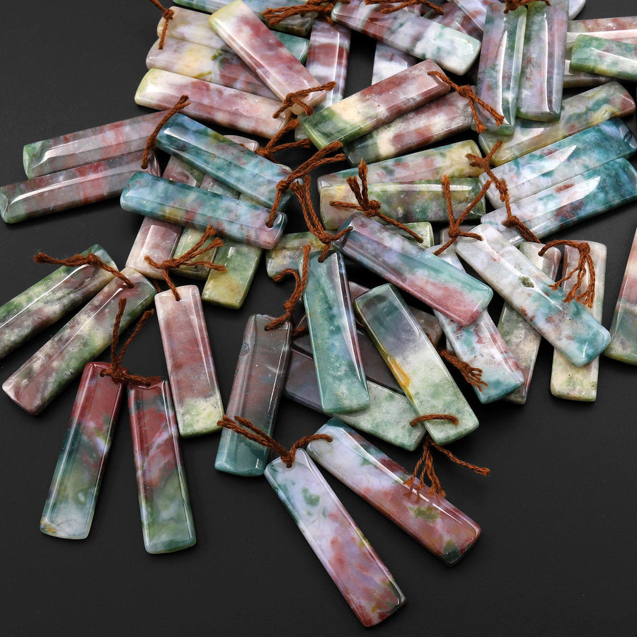 Natural Rainbow Agate Earring Pair Rectangle Matched Gemstone Bead Pair