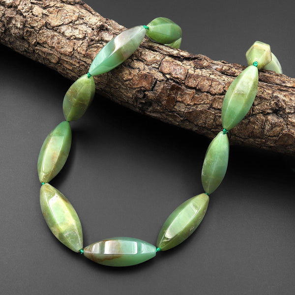 Natural Australian Green Chrysoprase Beads Long Faceted Marquise Gemstone 15.5" Strand