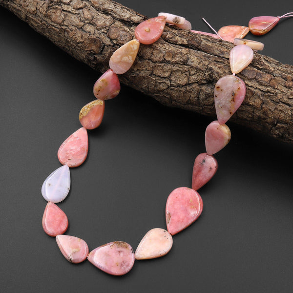 Natural Peruvian Pink Opal Teardrop Beads Vertically Drilled 15.5" Strand