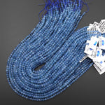 AAA+ Translucent Natural Blue Santa Maria Aquamarine Micro Faceted 2mm 3mm 4mm Round Gemstone Beads 15.5" Strand