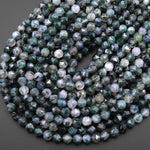 AAA Faceted Natural Green Moss Agate 8mm Round Beads Double Hearted Star Cut Gemstone 15.5" Strand