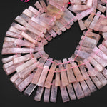 Natural Pink Aquamarine Morganite Thin long Rectangel Spike Beads Cleopatra Style 15.5" Strand