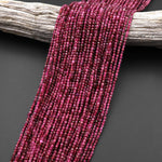 AAA Faceted Natural Red Pink Rubellite Tourmaline 2mm Round Beads Micro Diamond Cut Gemstone 15.5" Strand