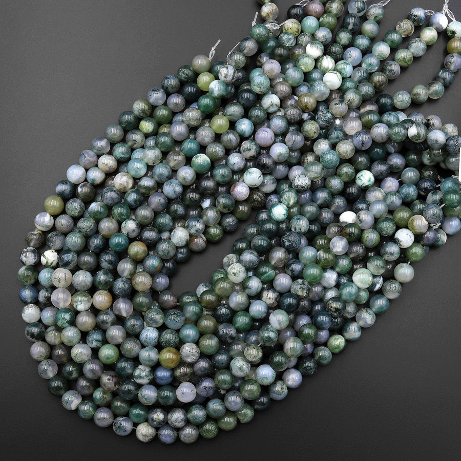 Natural Green Moss Agate Round Beads 4mm 6mm 8mm 10mm Round Beads 15.5" Strand