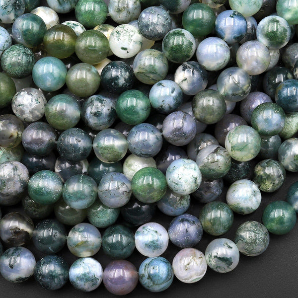 Natural Green Moss Agate Round Beads 4mm 6mm 8mm 10mm Round Beads 15.5" Strand