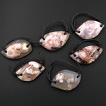 AAA 2 Hole Pendant Natural Cherry Blossom Agate Aka Flower Agate Unique Abstract Leaf Eye Shape