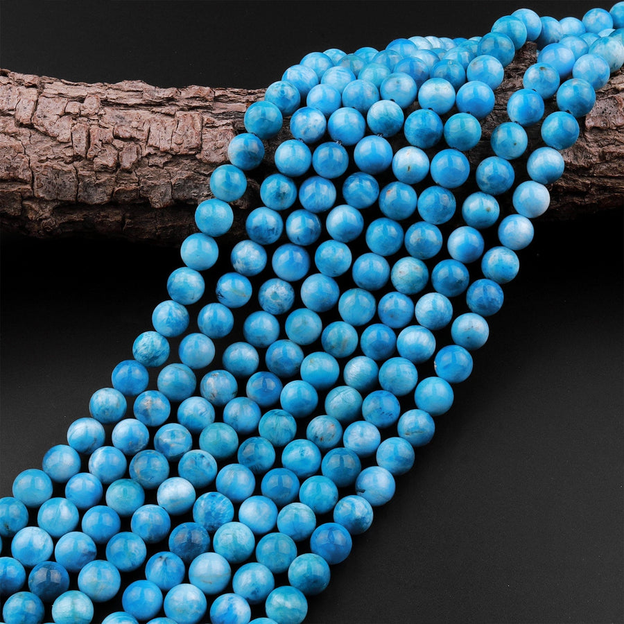 Natural Heavenly Blue Apatite 4mm 6mm 8mm 10mm Round Beads 15.5" Strand