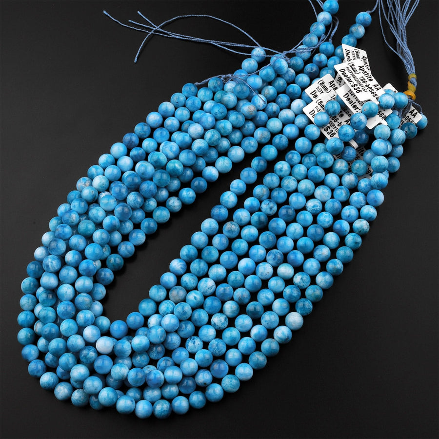 Natural Heavenly Blue Apatite 4mm 6mm 8mm 10mm Round Beads 15.5" Strand