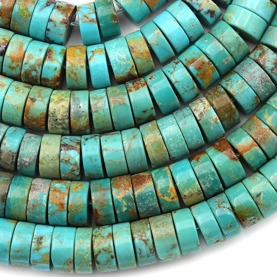 Genuine 100% Natural Turquoise Heishi Rondelle Beads Bright Blue Green Gemstone 15.5" Strand