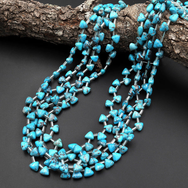 Genuine Natural Blue Turquoise Puffy Triangle 6mm Beads Choose from 5pcs, 10pcs 15.5" Strand
