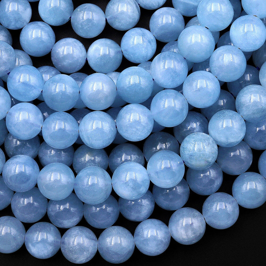 AAA Natural Blue Aquamarine 4mm 6mm 8mm 10mm 12mm Smooth Round Beads Real Genuine Gemstone Birthstone 15.5" Strand