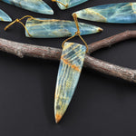 Natural Argentina Lemurian Aquatine Blue Calcite Pendant Golden Brown Matrix Dagger Triangle Side Drilled Gemstone