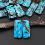 Natural Shattuckite Earring Pair Short Rectangle Matched Gemstone Beads Chrysocolla Azurite Malachite From Congo