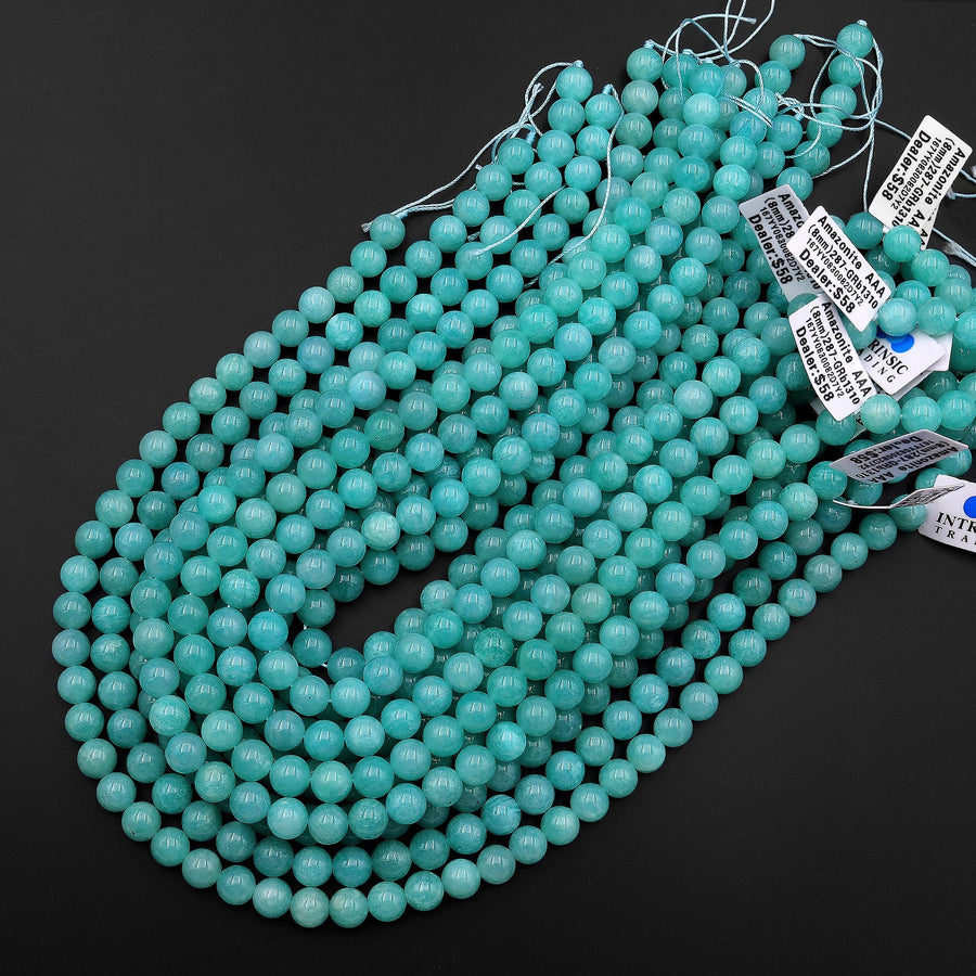AAA Natural Russian Amazonite Beads 6mm 8mm 10mm Round Beads Sea Blue Green Gemstone Beads 15.5" Strand