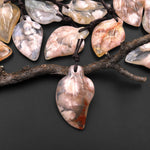 Hand Carved Natural Cherry Blossom Agate Leaf Pendant Bead Drilled Gemstone Aka Flower Agate
