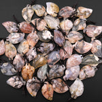 Hand Carved Natural Cherry Blossom Agate Leaf Pendant Bead Drilled Gemstone Aka Flower Agate