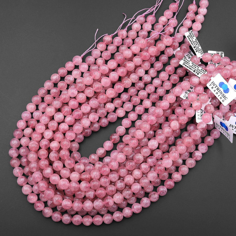 AAA Rare Mauve Pink Madagascar Natural Rose Quartz 8mm 9mm 10mm 12mm 14mm Round Beads 15.5" Strand