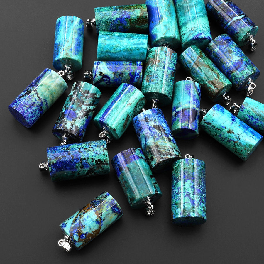 AAA Natural Azurite Chrysocolla Cylinder Pendant From the Old Arizona Copper Mine