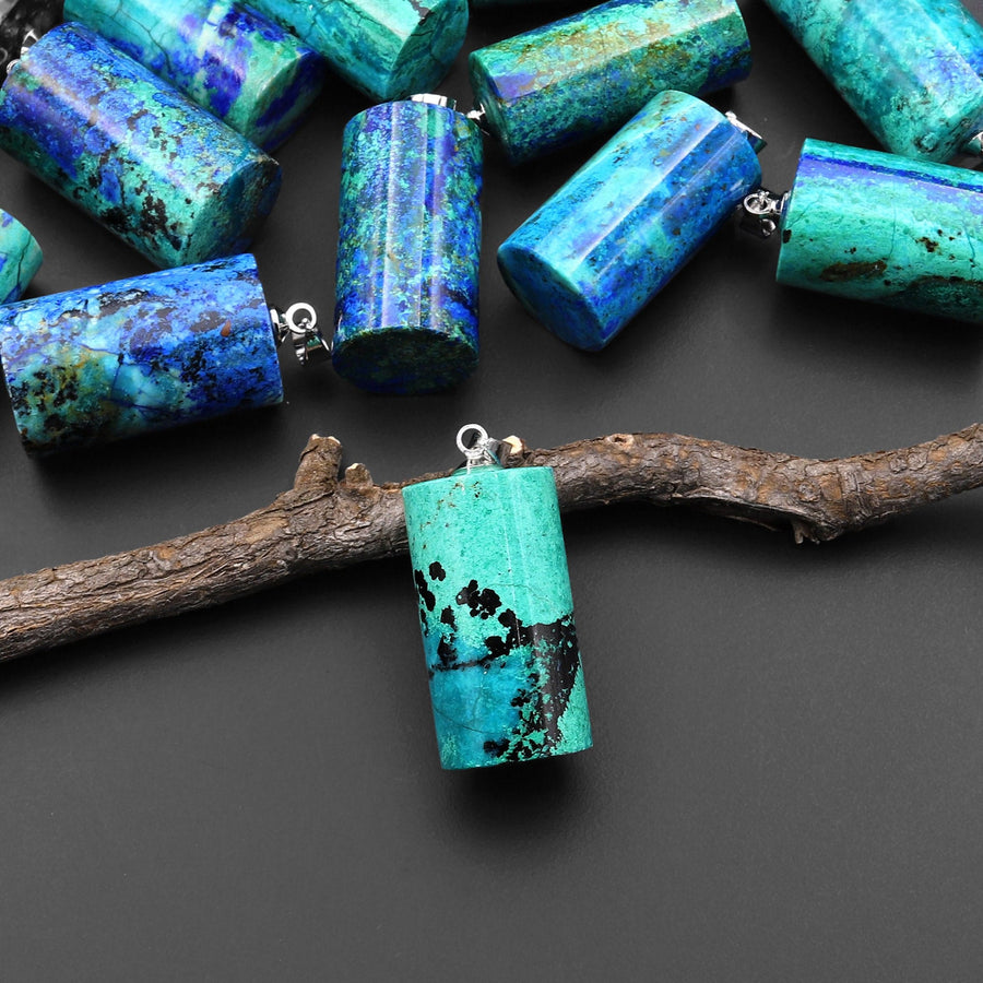 AAA Natural Azurite Chrysocolla Cylinder Pendant From the Old Arizona Copper Mine