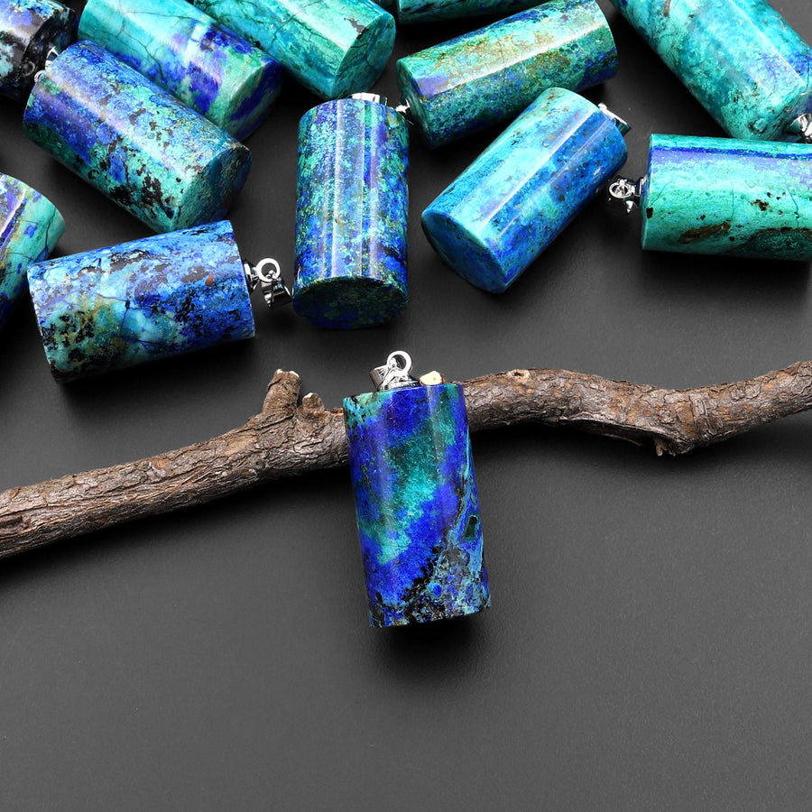 AAA Natural Azurite Chrysocolla Cylinder Pendant From the Old Arizona Copper Mine