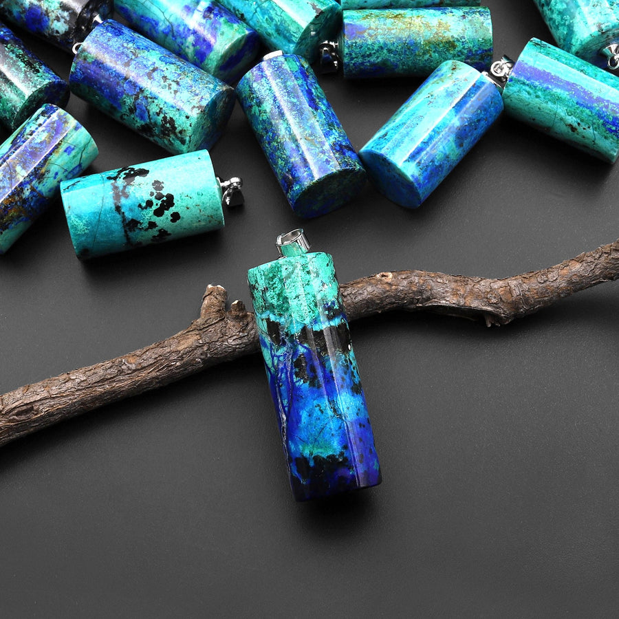 AAA Natural Azurite Chrysocolla Cylinder Pendant From the Old Arizona Copper Mine