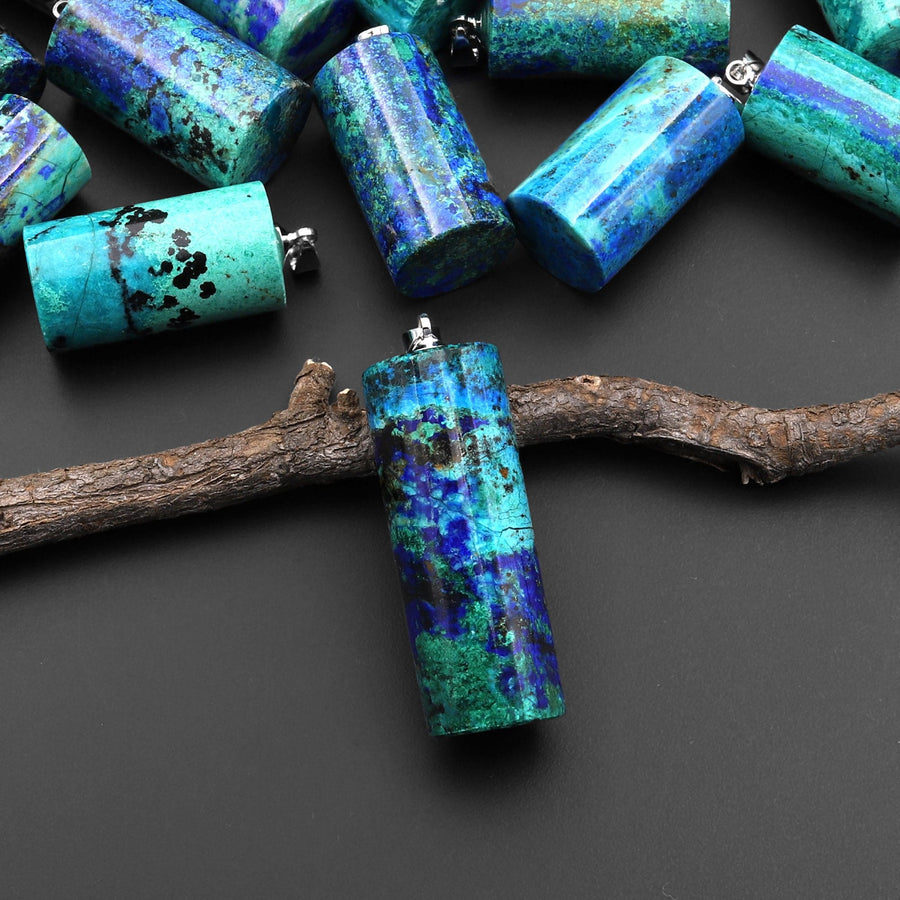 AAA Natural Azurite Chrysocolla Cylinder Pendant From the Old Arizona Copper Mine