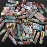 Natural Rainbow Agate Earring Pair Rectangle Matched Gemstone Bead Pair
