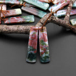 Natural Rainbow Agate Earring Pair Rectangle Matched Gemstone Bead Pair