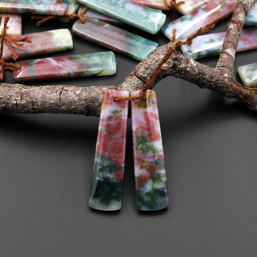 Natural Rainbow Agate Earring Pair Rectangle Matched Gemstone Bead Pair