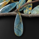 Natural Argentina Lemurian Aquatine Blue Calcite Pendant Golden Brown Matrix Teardrop Side Drilled Gemstone
