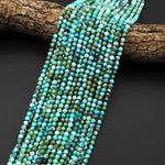 Natural Turquoise 4mm Faceted Round Beads Real Genuine Vibrant Blue Green Turquoise Micro Diamond Cut 15.5" Strand