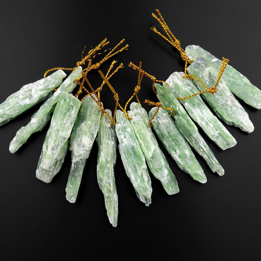 Side Drilled Raw Natural Green Kyanite Pendant Freeform Irregular Gemstone Spike Point Raw Rough Crystal Focal Bead