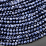 Faceted Natural Blue Sapphire Round Beads 3mm 4mm Genuine Gemstone 15.5" Strand