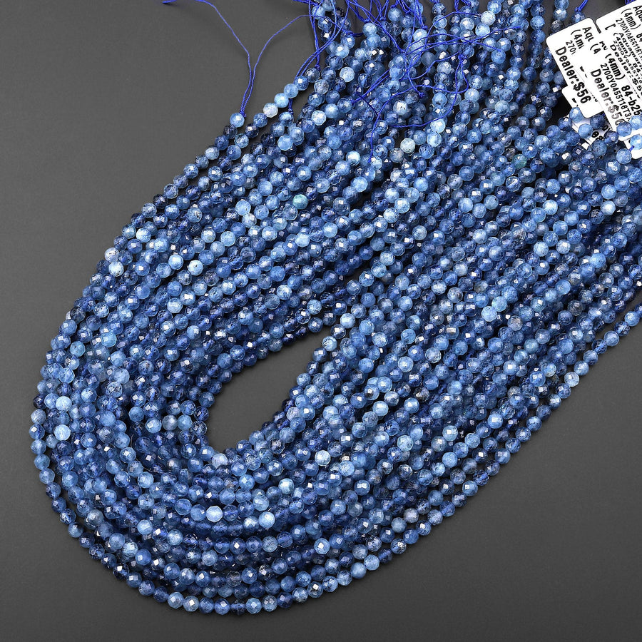 AAA+ Translucent Natural Blue Santa Maria Aquamarine Micro Faceted 2mm 3mm 4mm Round Gemstone Beads 15.5" Strand