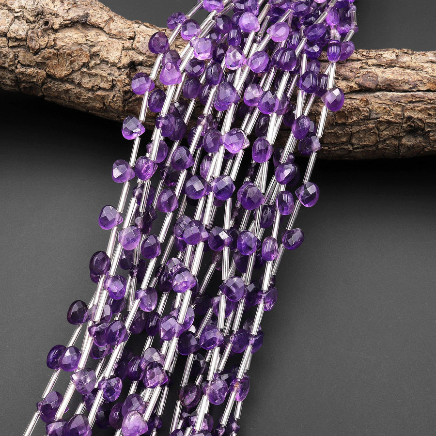 AAA Faceted Natural Purple Amethyst TriangleTeardrop Briolette Beads Good for Earrings 15.5" Strand