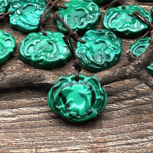 AAA Hand Carved Natural Green Malachite Fox Pendant Bead Drilled Gemstone 3D Animal A2