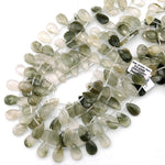 AAA Faceted Natural Green Actinolite In Quartz Beads Faceted Teardrop 15.5" Strand