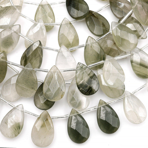 AAA Faceted Natural Green Actinolite In Quartz Beads Faceted Teardrop 15.5" Strand
