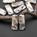 Rare Natural Golden Pyrite in Quartz Earring Pair Flat Rectangle Cabochon Pair Drilled Matched Gemstone Beads